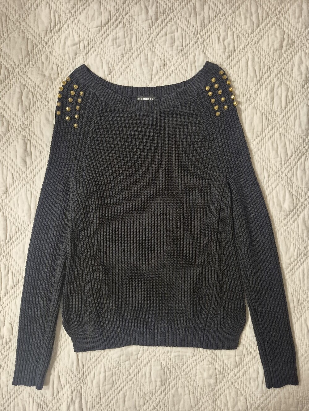 Express Black Gold Studded Chunky Ribbed Knit Sweater XS